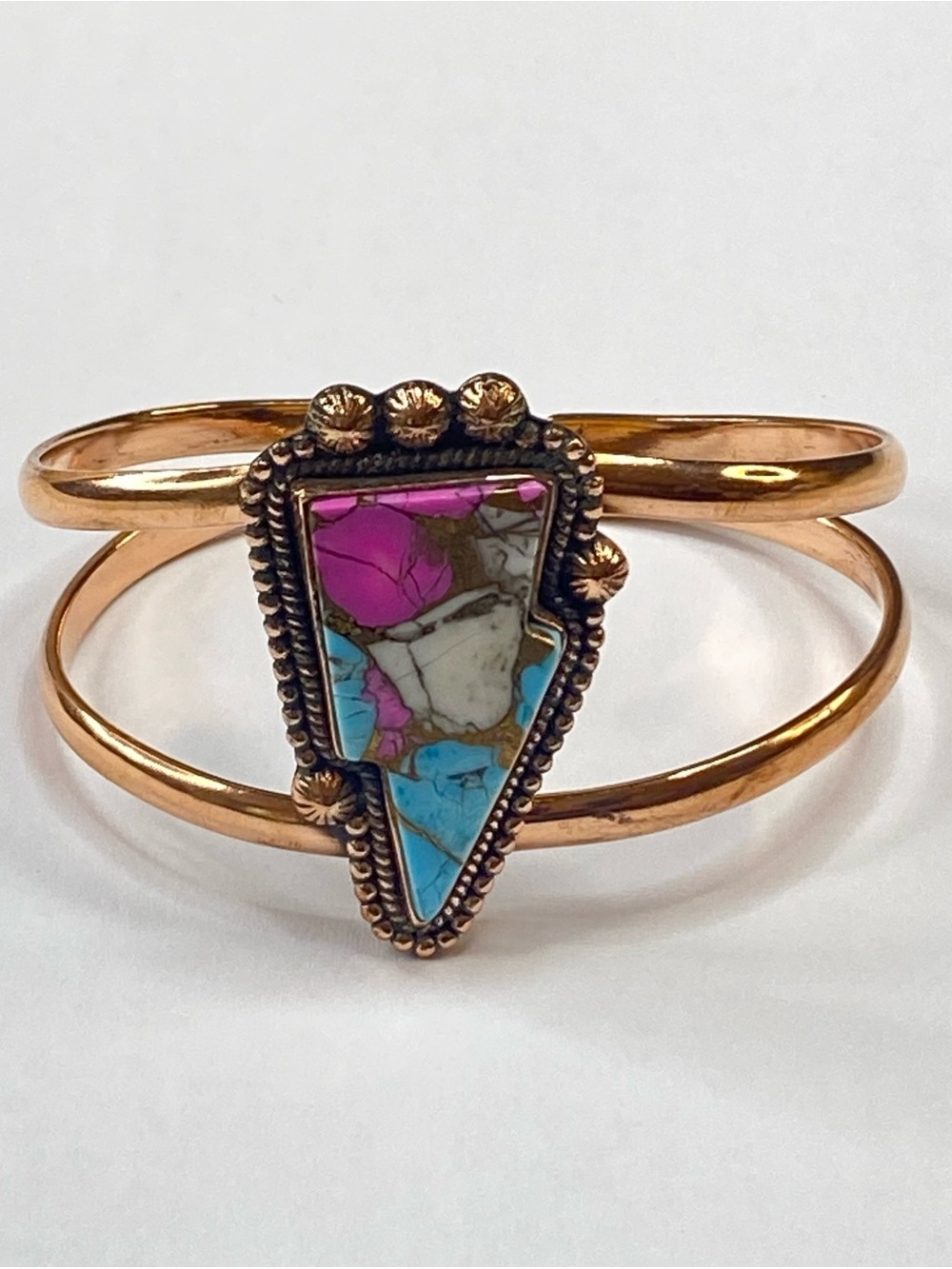 Cotton Candy Turquoise Lightening Bolt Cuff Bracelet Adjustable Copper Artisan